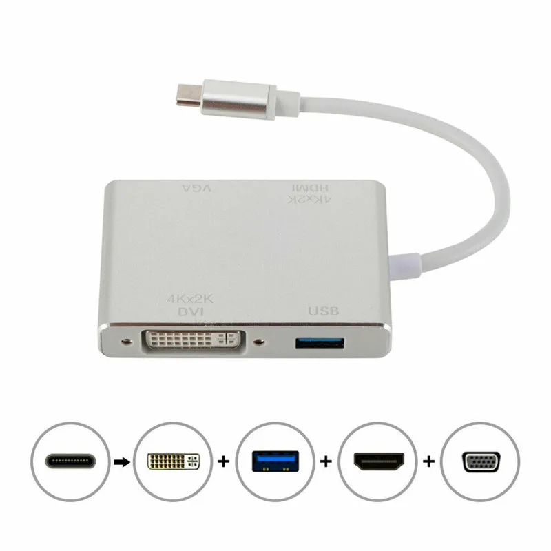 4 в 1 1080 P USB C type к HDMI DVI K VGA многопортовый адаптер конвертер с 3 0 4D11|Адаптеры Type-C| |