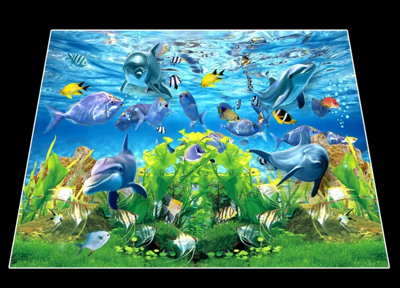 

Free Shipping Sea World Bathroom Living Room 3D Floor Painting thickened non-slip bedroom square lobby study flooring mural
