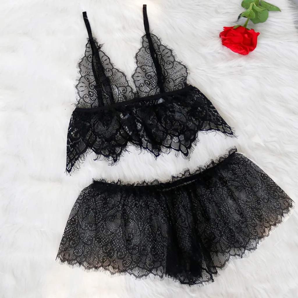 Женский черный кружевной бюстгальтер комплект нижнего белья сексуальное нижнее