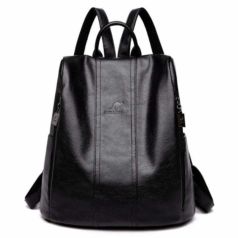 Женские кожаные рюкзаки, высокое качество, Mochila Feminina, винтажный рюкзак, Одноцветный, известный роскошный бренд, рюкзаки для девочек, Sac A Dos - Цвет: Black