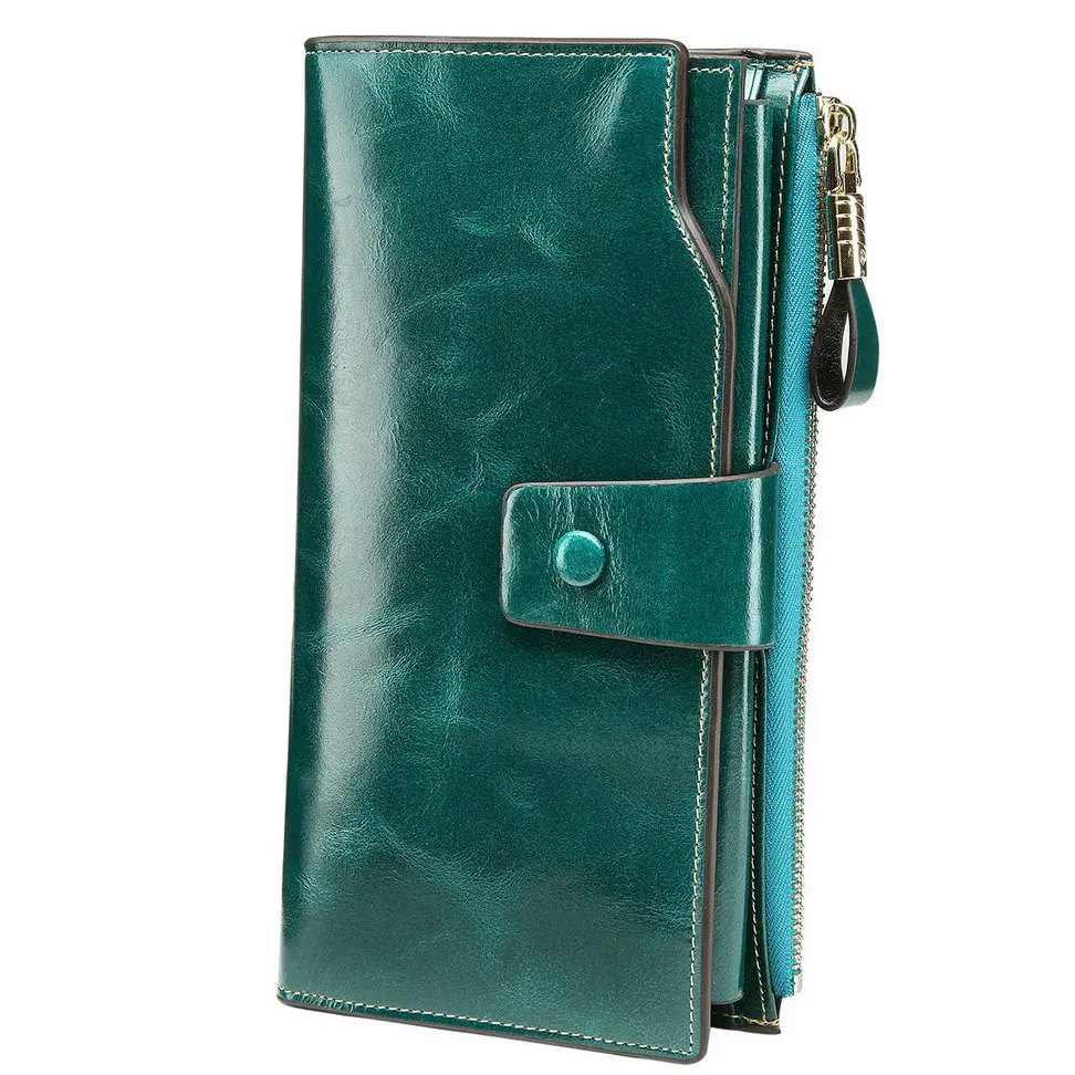 peacock green Itslife женский RFID блокирующий большой емкости роскошный восковой кошелек-клатч из натуральной кожи держатель для карт Органайзер Дамский кошелек - Цвет: peacock green