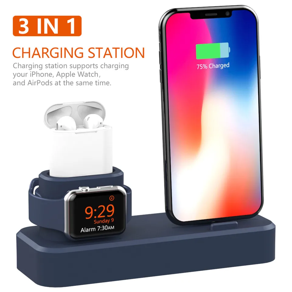 Coolreall зарядная док-станция держатель 3 в 1 Apple Watch силиконовая зарядная подставка Док-станция зарядное устройство для iPhone X XR XS Max 8 7 6