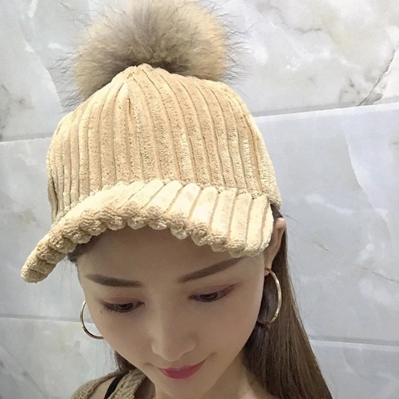 Мех кролика брендовые бейсболки Snapback шляпа папа 2018 На зимнем меху помпоном Шапки