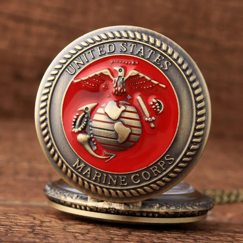 Часы мужские с красным циферблатом бронзовые Кварцевые карманные ретро часы