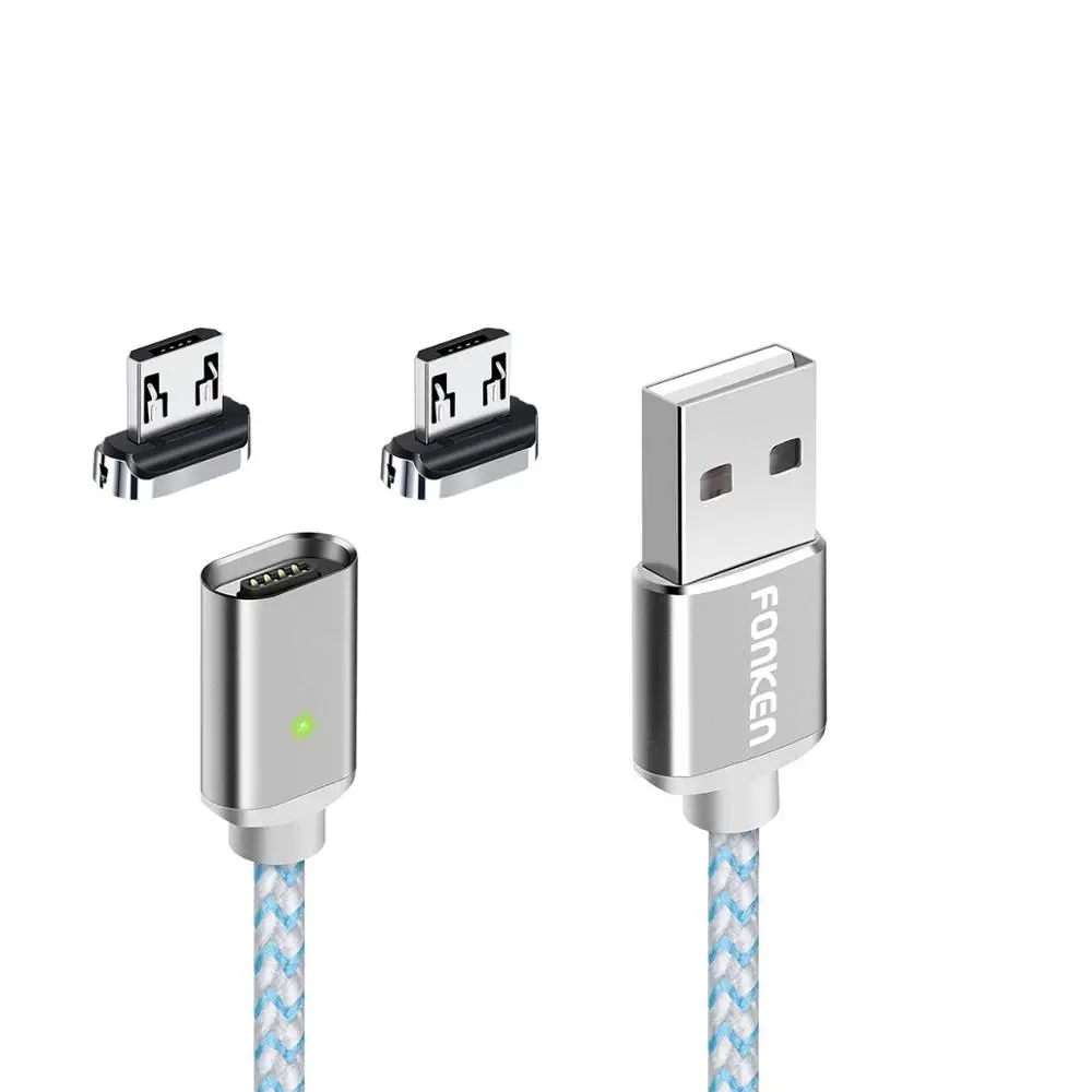 FONKEN Магнитный Micro-USB кабель со 3A Быстрая зарядка магнит Штекер кабель для передачи данных для Android провод USB ЗУ для мобильного телефона шнур - Цвет: 2 Plug 1 White Cable