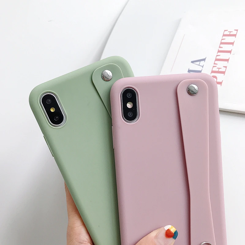 Карамельный цвет ремешок держатель чехол для телефона для iPhone 11 Pro Max XR XS Max X 7 8 6S Plus Чехол Мягкий ТПУ полный корпус задняя крышка телефона