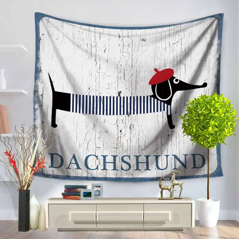 Мультфильм Животные мопса Boho стене висит гобелен Одеяло ковер украшения дома