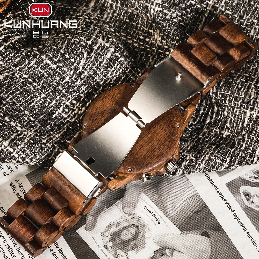 Кунхурнг орехового дерева деревянные часы для мужчин роскошные стильные