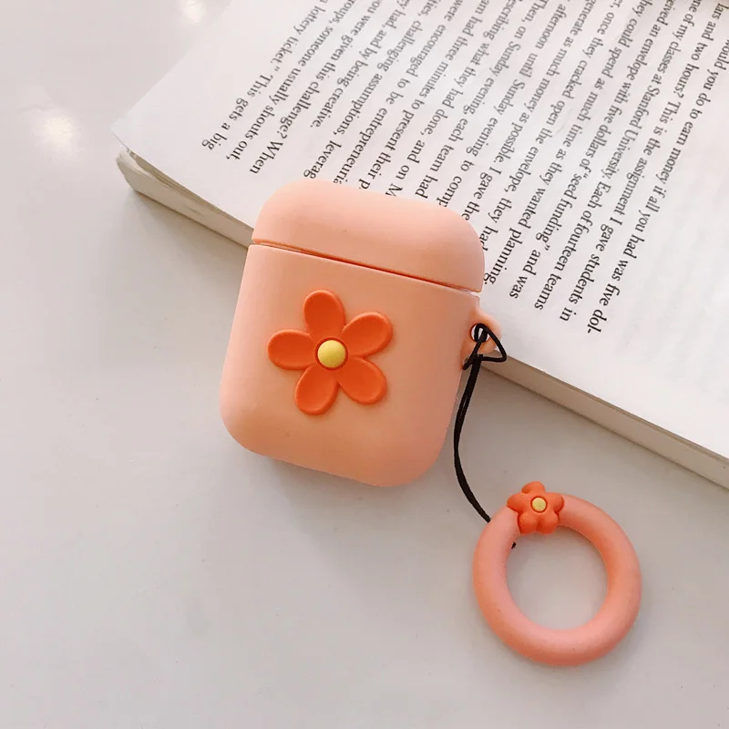 Orange Для AirPods чехол милый цветок ключевой ремень чехол для наушников s для Apple Air pods силиконовый чехол беспроводной Bluetooth чехол для наушников коробка - Цвет: Orange