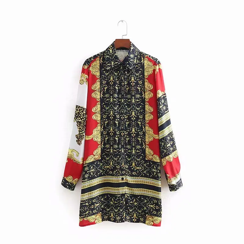 2019 Женская винтажная Повседневная сорочка с леопардовым принтом блузка в стиле