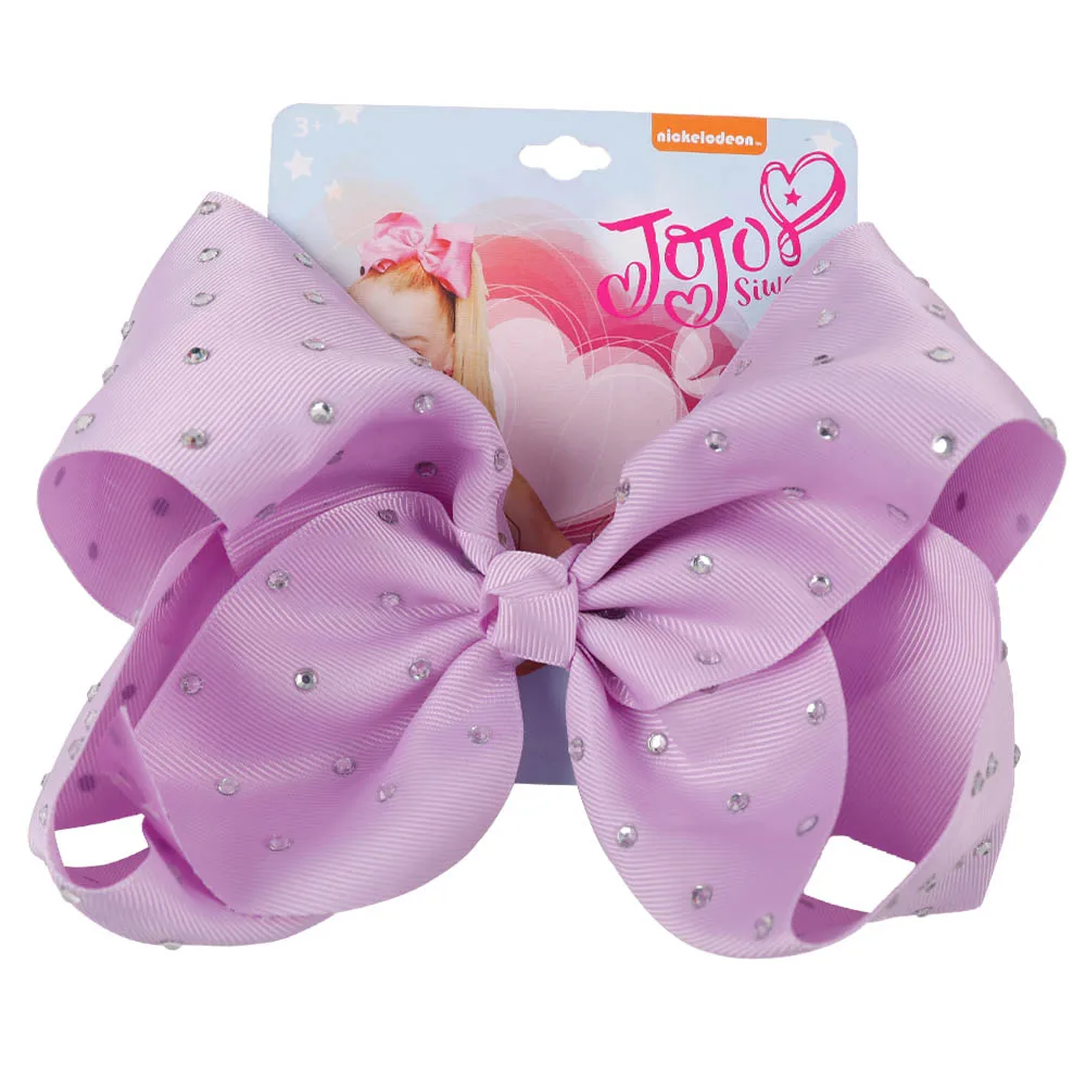 light purple " Jumbo Полный Стразы бант для волос сплошная корсажная лента зажим для волос Крокодил заколки головной убор бант для девочек аксессуары для волос - Цвет: light purple