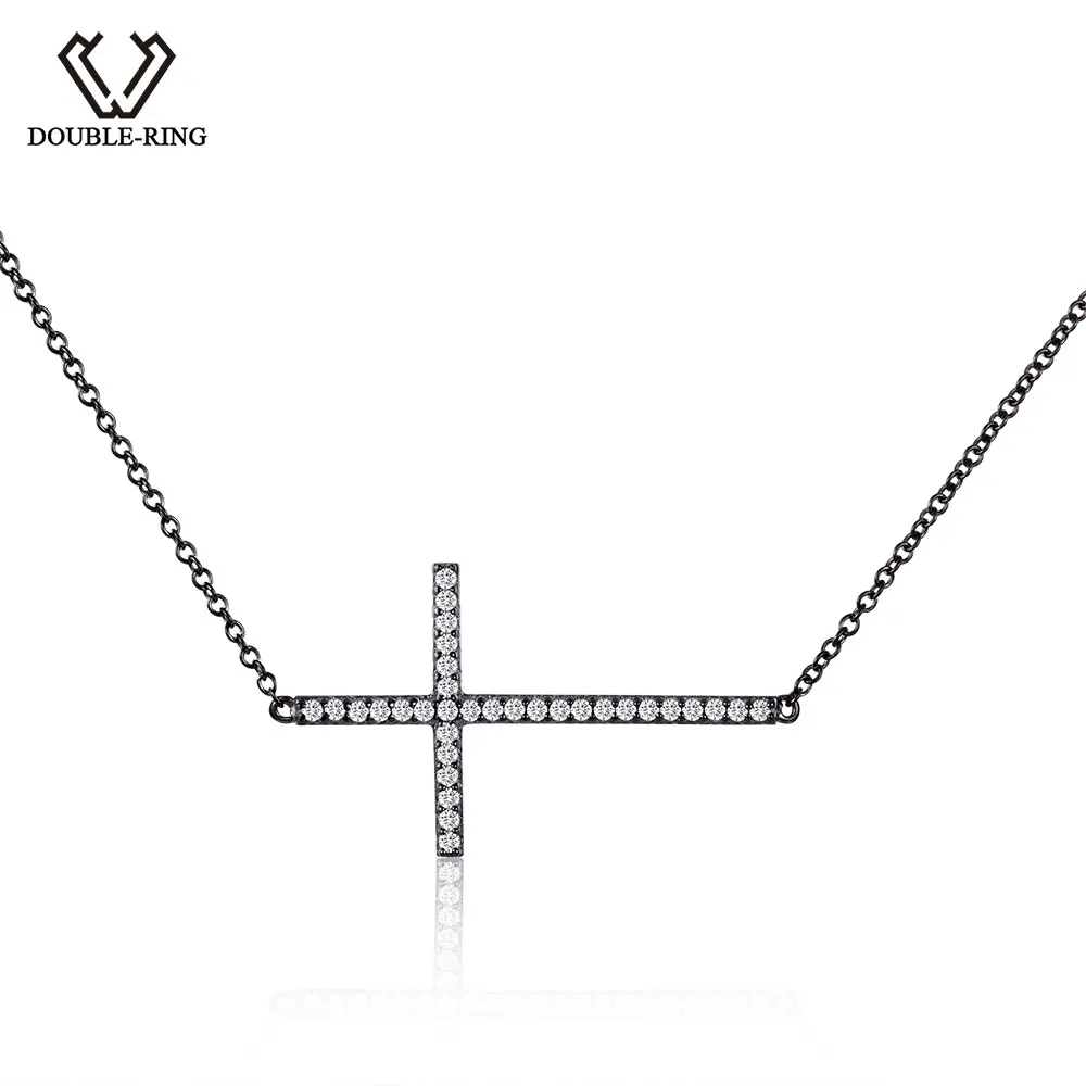 

DOUBLE-R Created white topaz Cross Pendant Real 925 Sterling Silver Fine Jewelry Pendants Necklaces for women