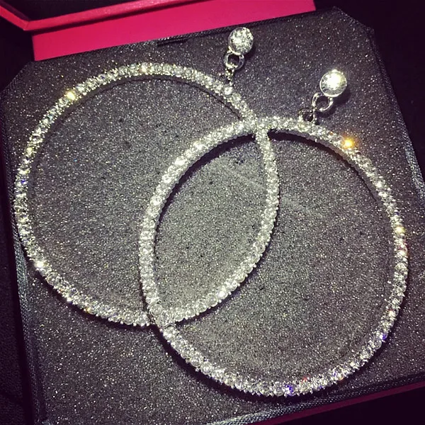 Женские Классические блестящие большие круглые висячие серьги с кристаллами для