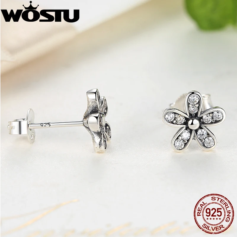 Hot Sale Real 925 Sterling Silver Dazzling Daisy Stud Earrings With CZ For Women Sterling-Silver-Jewelry Authentic Gift XCHS403 |