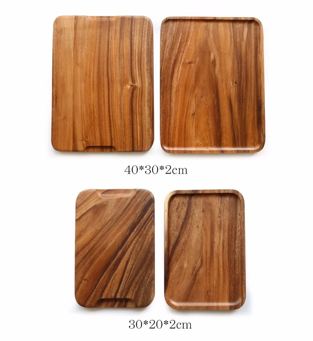 

Japan Style Acacia Wood Serving Tray with Groove Rectangular Steak Fruit Bread Coffee Plate Tea Tray Wooden Plate Household