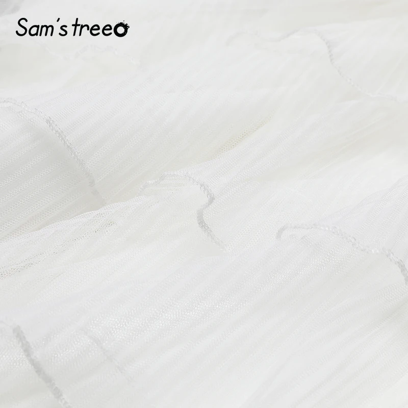 Samstree/сетчатые женские юбки с оборками, летняя Модная белая трапециевидная Женская многослойная юбка со средней талией, элегантная Офисная Женская юбка
