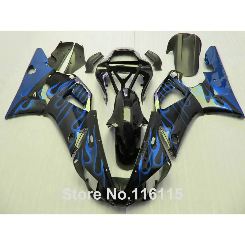 

MOTOMARTS hot sale fairings for YAMAHA YZF R1 2000 2001 blue flames in black ABS fairing kit R1 00 01 Injection molding 3110