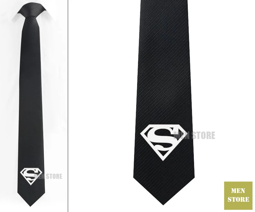 Black tie White logo Супер герой логотип Мужской Жаккардовый тонкий узкий галстук 6 см Галстук Свадебная вечеринка галстук для жениха запонки LK006M - Цвет: Black tie White logo