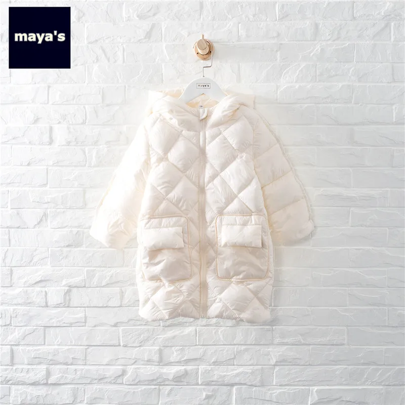 Mayas/белые зимние теплые длинные детские парки новые модные детские куртки с длинными рукавами и капюшоном базовые черные пальто на молнии для мальчиков 81235 - Цвет: 01 White