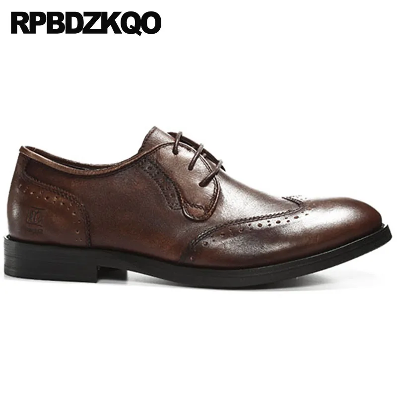Retro Dress Black Party British Style Italy Brogue Real Leather Men Brush Oxfords Wingtip European Custom Handmade Shoes Italian | Обувь