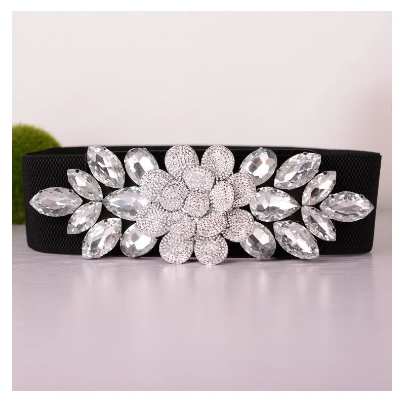 Элегантный широкий эластичный корсет пояс женский ювелирный Стразы ремни в