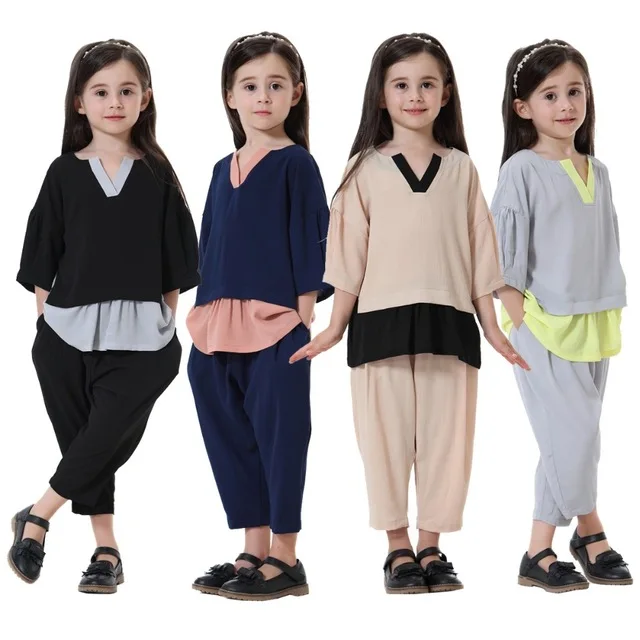 

Muslim Children Dress 2pcs Sets Kids Suit Bat Sleeve Skirt Islamic Girl Clothing Arab Robe Gowns Kimono Kid's Jubah Ramadan