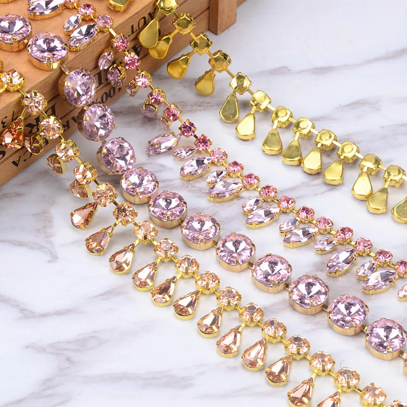 1 ярд плотный Кристалл бриллиант подвеска цепь розовый глаз Стразы с кисточками