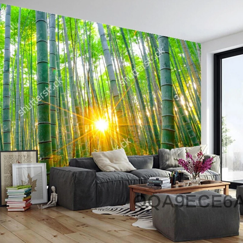 Обои на заказ с изображением природного ландшафта бамбуковый лес солнечным