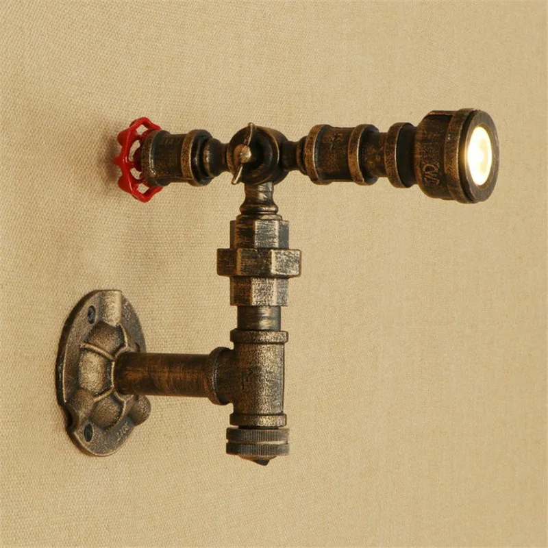

Loft Industrial LED Wall Light Fixtures Vintage Valve Iron Rotate Water Pipe Wall Lamp Bedside Sconce Lighting Lampara Pared