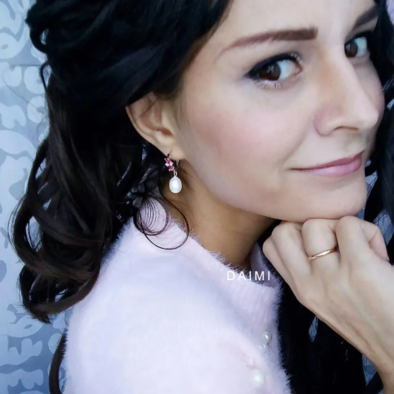 DAIMI висячие серьги 8 9 мм свисающие с жемчугом блестящие красные кристаллы 925