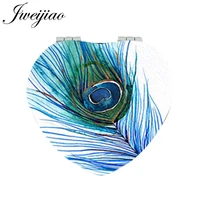jweijiao peacock feather heart leather pocket mirror mini compact vanity mirror folding 1x2x magnifying makeup mirrors gifts