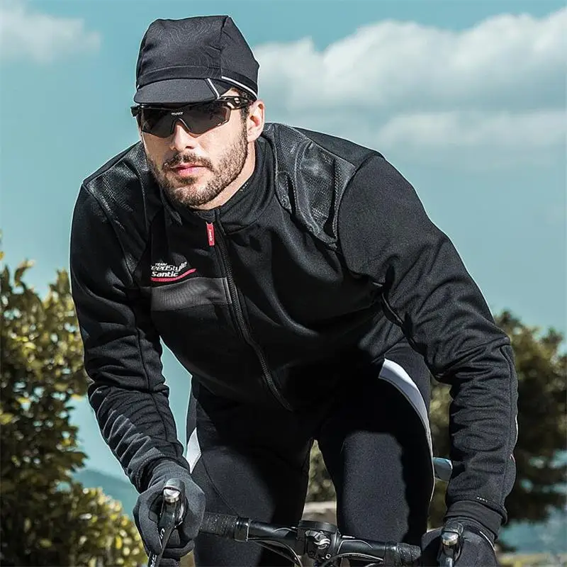 Santic Мужская зимняя теплая ветрозащитная велосипедная куртка MTB ветровка