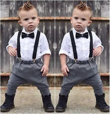 Baby Boy Tops Long Sleeve Casual Newborn Toddler Kids Clothes Set overalls Shirt+Bib Pants Gentleman Suits Trousers Outfits |