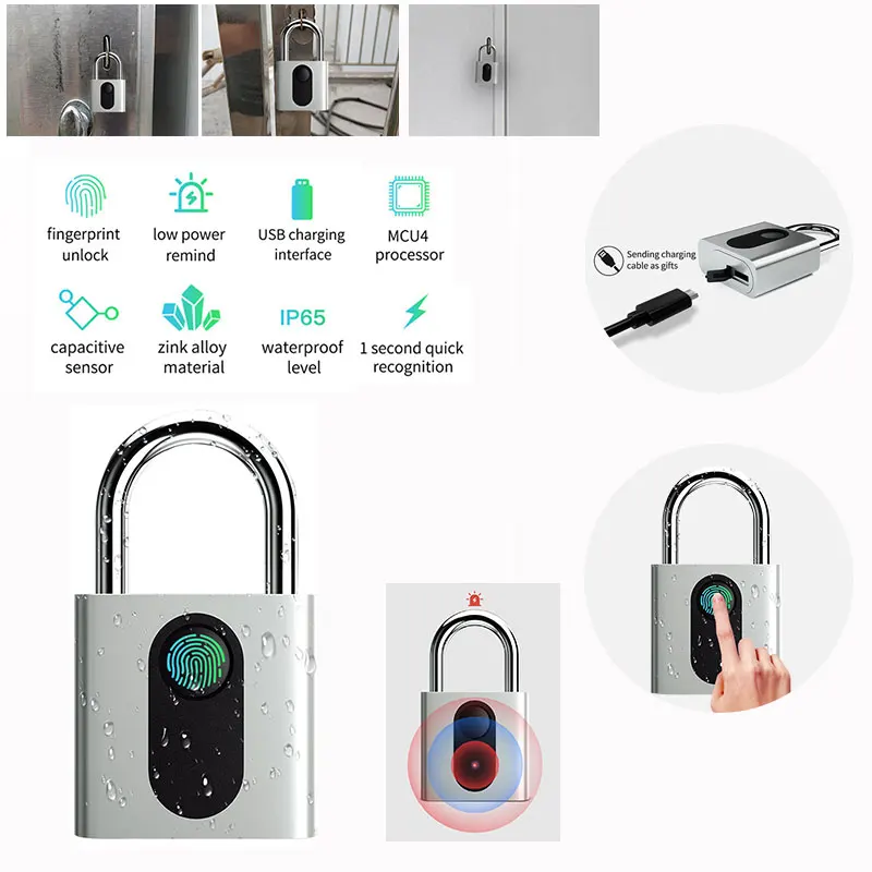 IP65 Водонепроницаемый двери фингерпринта Чемодан чехол стоппер USB Перезаряжаемые