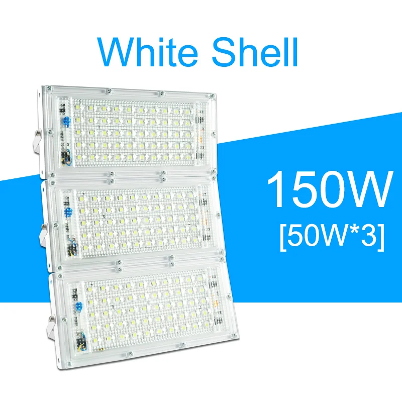 150W White Shell Светодиодный прожектор светильник 50W 100W 200W Светодиодный прожектор светильник переменного тока 220V 240V светодиодный уличный фонарь Водонепроницаемый IP65 открытый светильник ing светодиодный cob точечный светильник - Испускаемый цвет: 150W White Shell