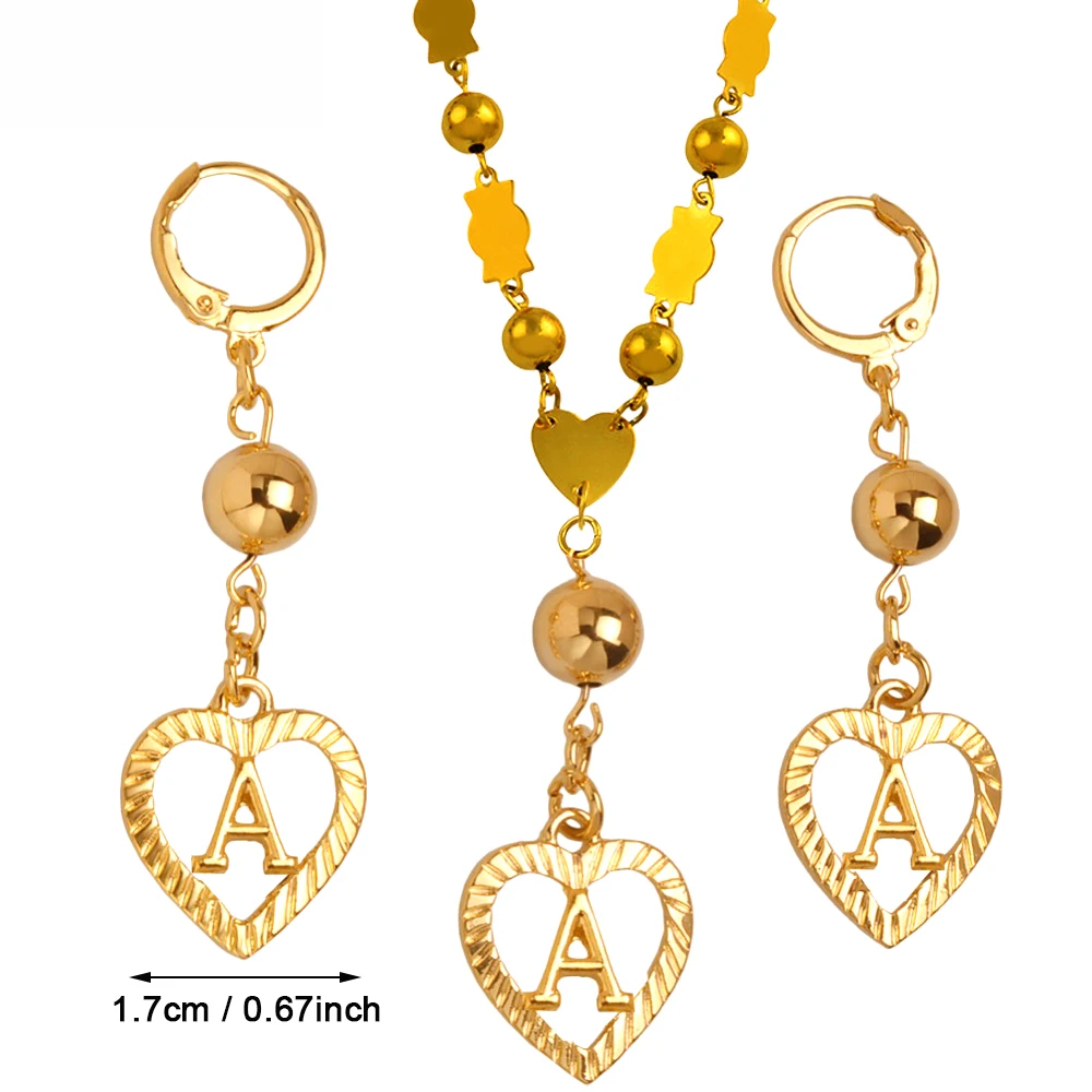 Anniyo A-Z Heart Letters Pendant Necklaces Gold Color Marshall Initial Alphabet Beads Chain Jewelry Micronesia Gifts #163206 | Украшения и
