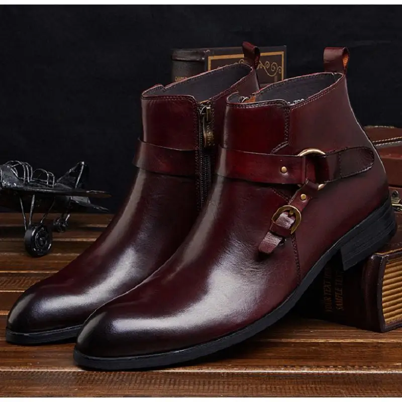 Генрих Ботинки Челси Для мужчин зимние сапоги из натуральной кожи повседневные