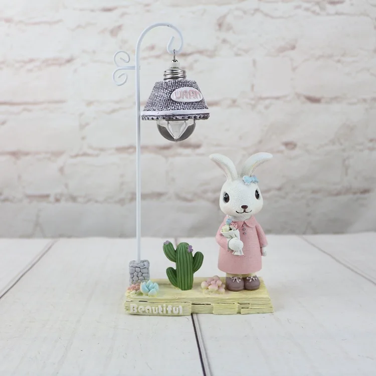 Nightlight cactus B Пасторальные миниатюрные фигурки кролика из смолы, Креативные украшения, маленький Ночной светильник, домашний декор, подарок студентам, изделия из смолы - Цвет: Nightlight cactus B