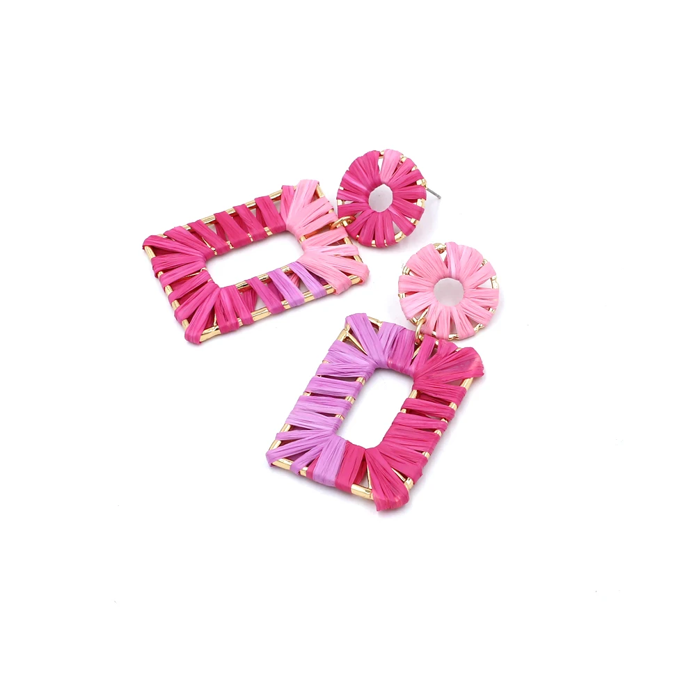 Vodeshanliwen Trendy Handmade Straw Rope Knit Statement Earrings For Women Big Square Korean 2019 Jewelry accessory | Украшения и