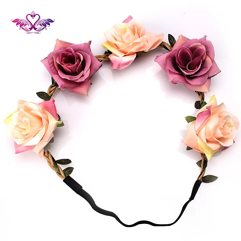 M MISM Bridal Wedding Roses Headband Summer Bohemia Flowre Hair Band Beach Head Wrap Women Accessories Garland Headdress | Украшения и