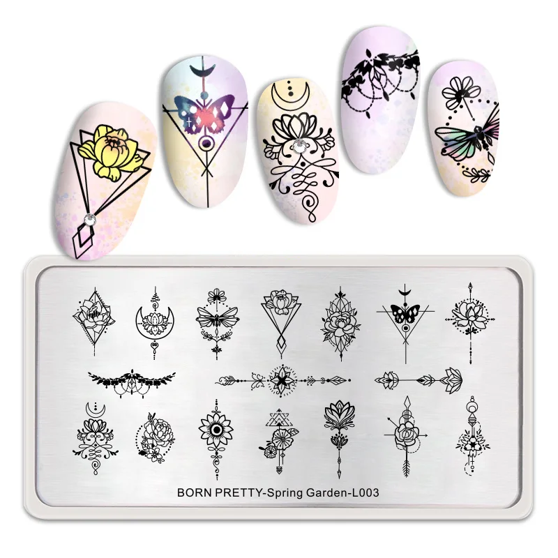 Spring Garden-L003 От BORN PRETTY-прямоугольник пластины для стемпинга ногтей обувь с украшениями в виде цветков и бабочек с разными рисунками Nail Art Image Дизайн Инструменты штамп для реболла - Цвет: Spring Garden-L003
