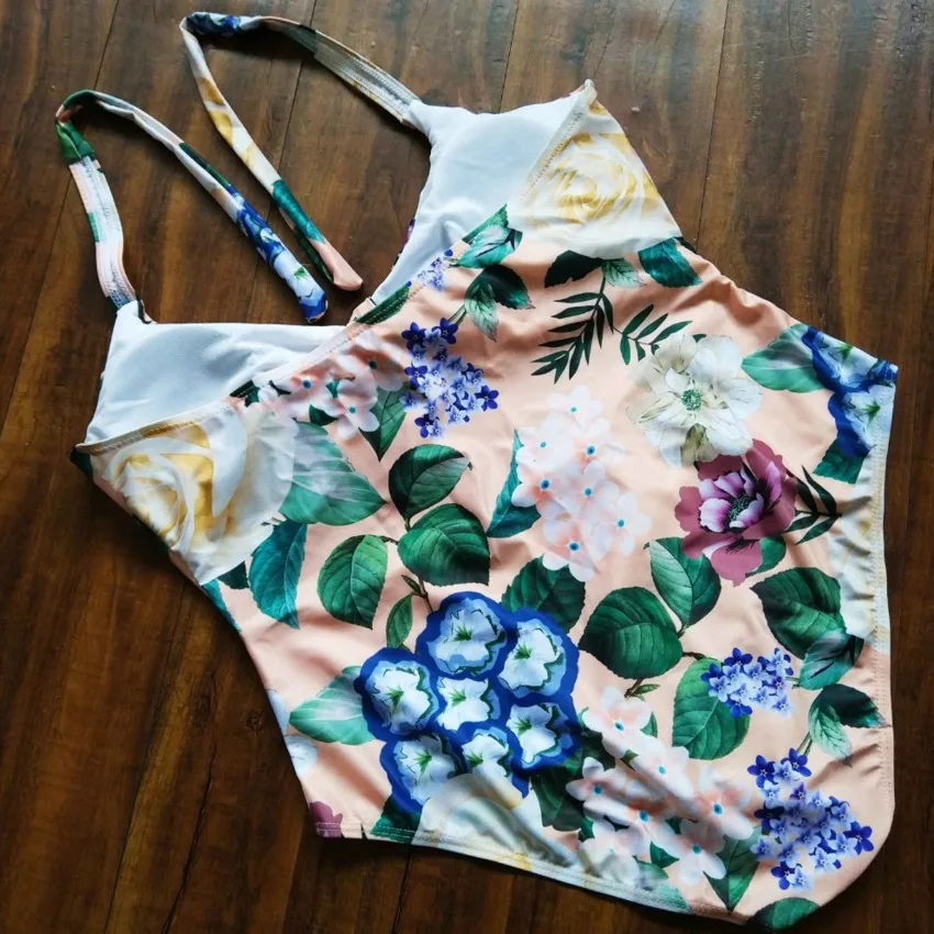 Купальный костюм L-XXXL размера плюс, Цельный купальник с пуш-ап, купальник с завязками спереди, женская одежда для плавания, сексуальный купальник, слитный монокини с вырезами
