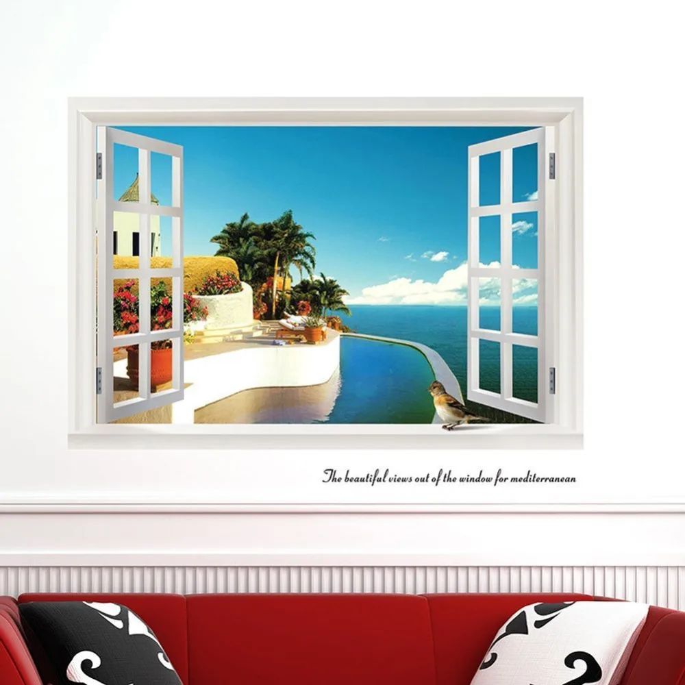 3D пленка на окно с видом море настенные наклейки художественные обои|wall sticker|sticker