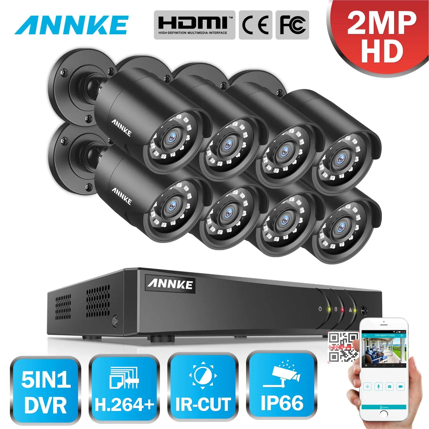 ANNKE 8CH 1080P видео безопасности Системы 5in1 1080N H.264+ DVR с 8X2 Мп HD TVI Смарт пуля ИК водонепроницаемые внешние CCTV Камера