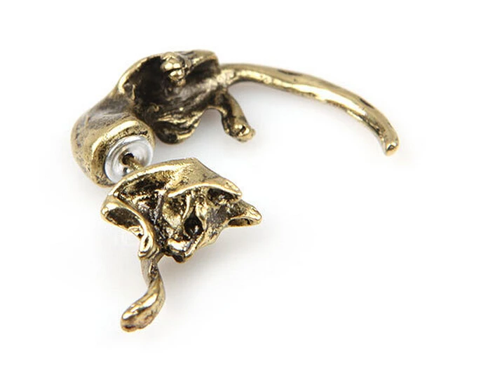 Новые Творческие Милые Животные Кошка Разделить Серьги Стержня Черный Серебро