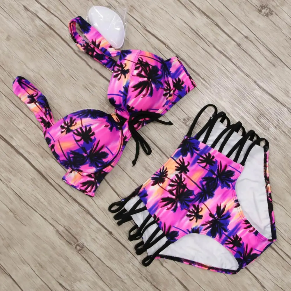 2019 г. пикантные Высокая Талия купальники бикини Для женщин Push Up комплект из двух