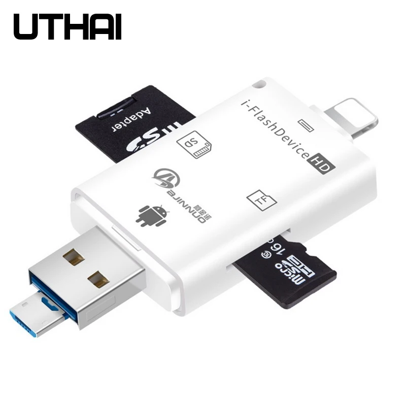 UTHAI C20 кардридер 4 в 1 type-c/Lightning/Micro USB/USB 2,0 для iPhone TF/SD кардридер