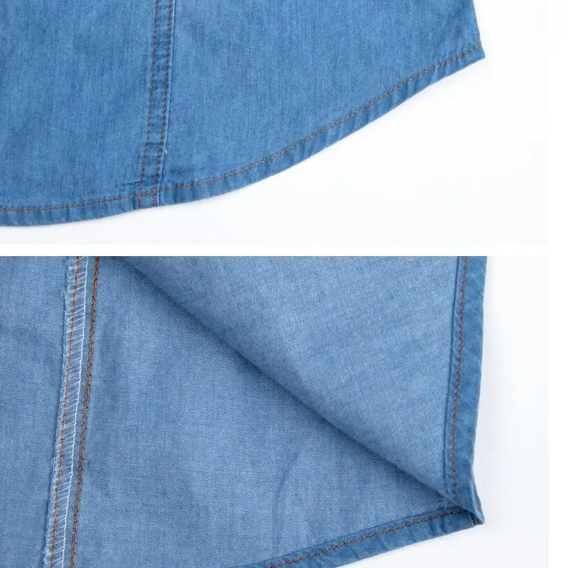 Осенняя женская джинсовая рубашка блузка с отложным воротником и длинными