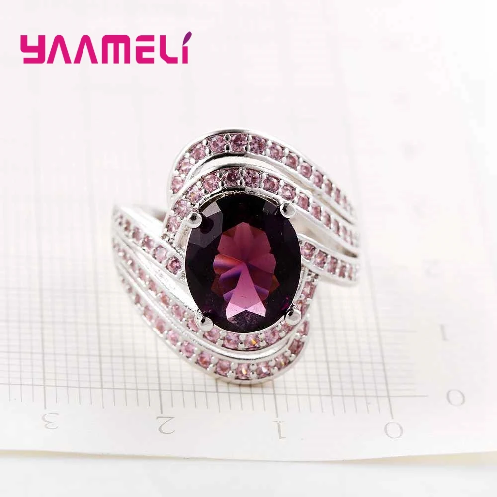 925 Sterling Silver Rings Vintage Style With Purple Crystal Exaggerated Female Wide Engagement Ring Women Girl Lady | Украшения и