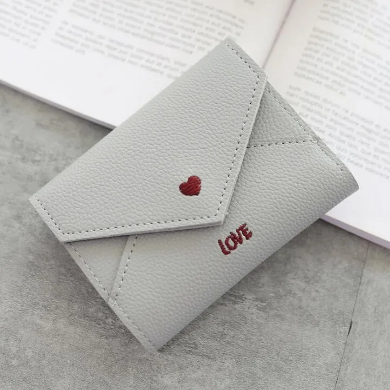 Gray Новинка, женские кошельки, кошелек, мини кошелек, любовь, в форме сердца, вышивка, линия личи, узор, многофункциональный кошелек, 3 сложения, маленький кошелек - Цвет: Gray